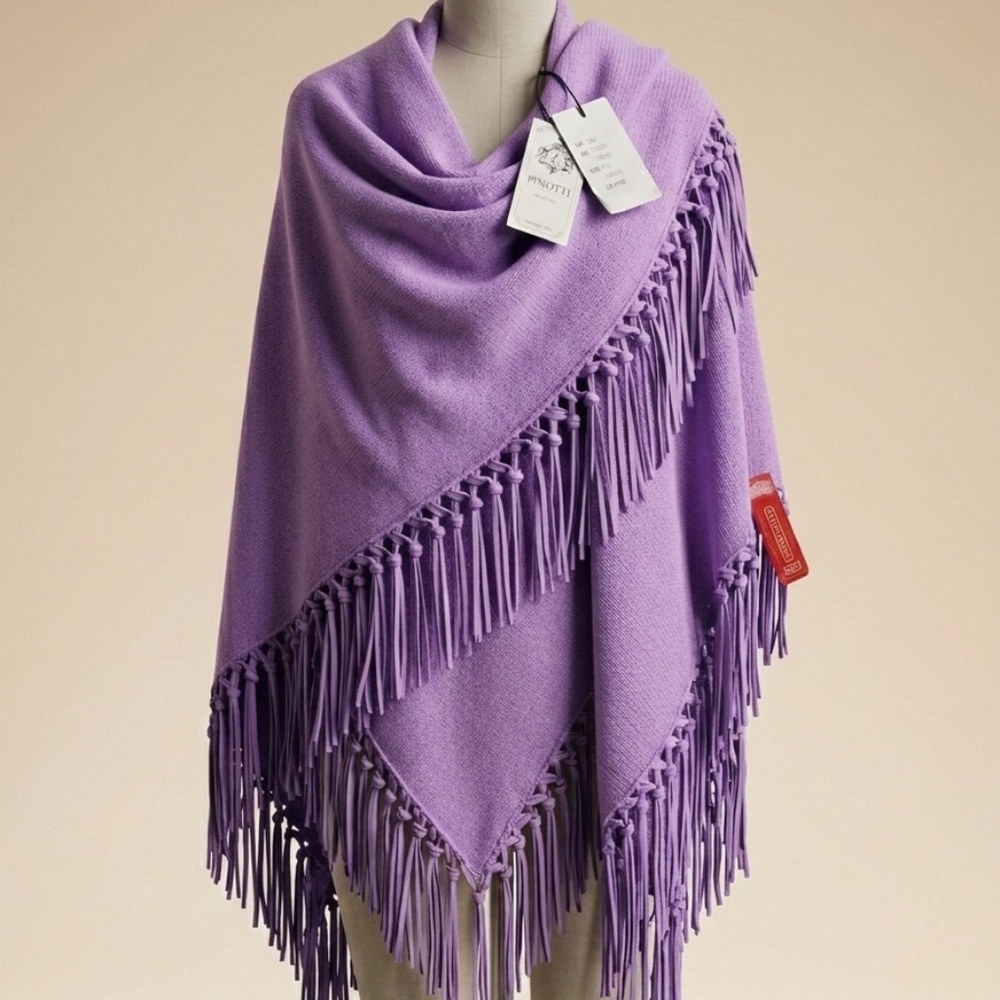 NWT Pinotti Italy Wool & Cashmere Luxury Fringe Shawl - Soft Lilac